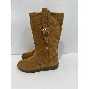 coach boots 9.5B Signature C Curved Walnut Brown Western Style Flat